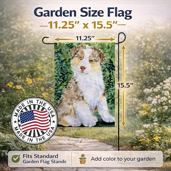 Caroline's Treasures SS8847GF Australian Shepherd Garden Flag Mailbox Flag Decorative Yard Flag Banner Outside Patio Artwork Yard Flower Beds, Garden Size, Multicolor