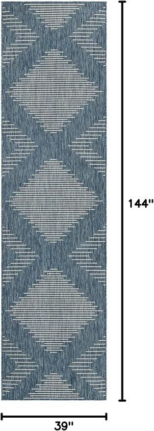 Unique Loom Outdoor Modern Collection Area Rug - Tambor (3' 3" x 12' Runner, Blue/ Ivory)