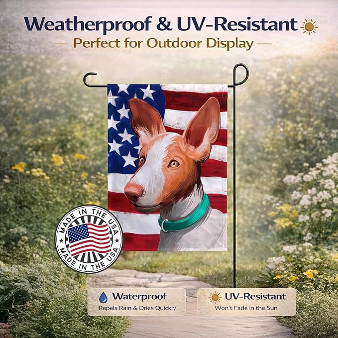 Caroline's Treasures CK6565GF Ibizan Hound Dog American Flag Garden Flag Mailbox Flag Decorative Yard Flag Banner Outside Patio Artwork Yard Flower Beds, Garden Size, Multicolor