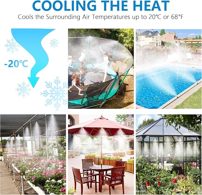 Timer Outdoor Water Misting Cooling System,50FT|15M,Automatic Misters for Outside Patio,with Sprinkler Control Mist Hose Kit for Garden,Drip Irrigation,Fan,Deck,Canopy,Pool,Trampoline Sprinkler Park