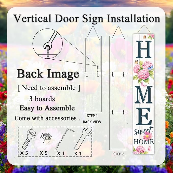 Home Sweet Home Welcome Sign for Front Porch, 47" Wood Framed Porch Sign Spring Hydrangea Flower Decorations with Hanging Rope, Farmhouse Yard Signs Home Decor for Outdoor Patio Gift for Family and Friends