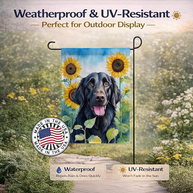 Caroline's Treasures DAC6078GF Flat-Coated Retriever in Sunflowers Garden Flag Mailbox Flag Decorative Yard Flag Banner Outside Patio Artwork Yard Flower Beds, Garden Size, Multicolor