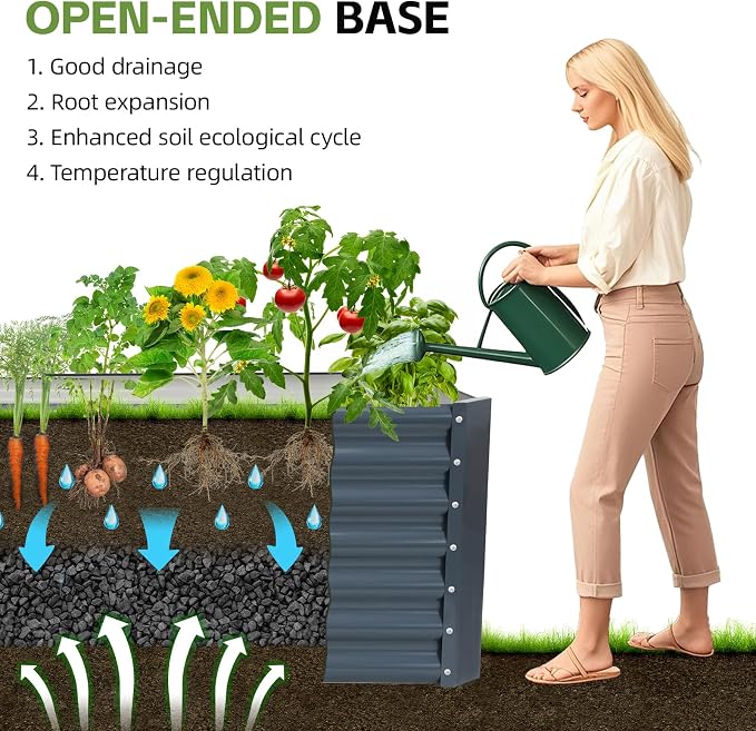 6x2x1.86ft Raised Garden Bed - Galvanized Deep Root Planter Boxes Outdoor with Wing Nuts and Safety Edges for Gardening Vegetables, Flowers, Herbs, Succulents - Gray