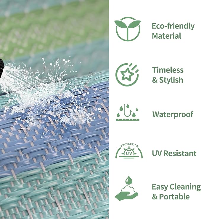 GENIMO Outdoor Rug for Patio Clearance, 6'x9' Reversible Plastic Straw Rugs, Lightweight Waterproof RV Camping Mat for Camper, Balcony, Deck, Backyard, Picnic, LightBlue