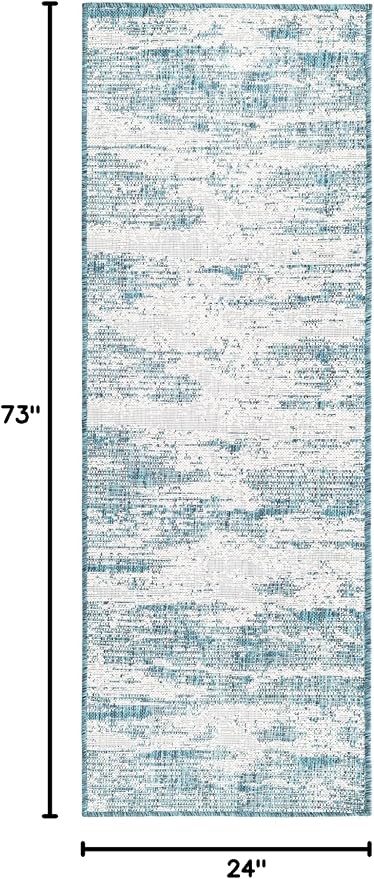 Unique Loom Outdoor Modern Collection Area Rug - Cartago (2' x 6' 1" Runner, Teal/ Ivory)
