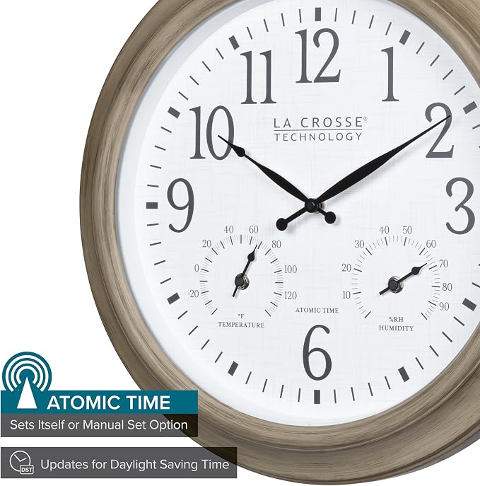 La Crosse Technology 404-18027-INT 18-inch Indoor/Outdoor Tan Atomic Analog Wall Clock