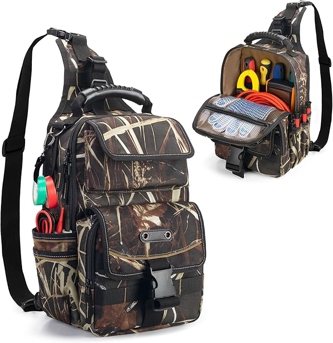Electrician Tool Pouch Bag, Zippered HVAC Tool Organizer | Heavy-Duty Canvas Fabric, Ergonomic Handle, Removable Shoulder Strap, Ideal for Maintenance Repair Technician