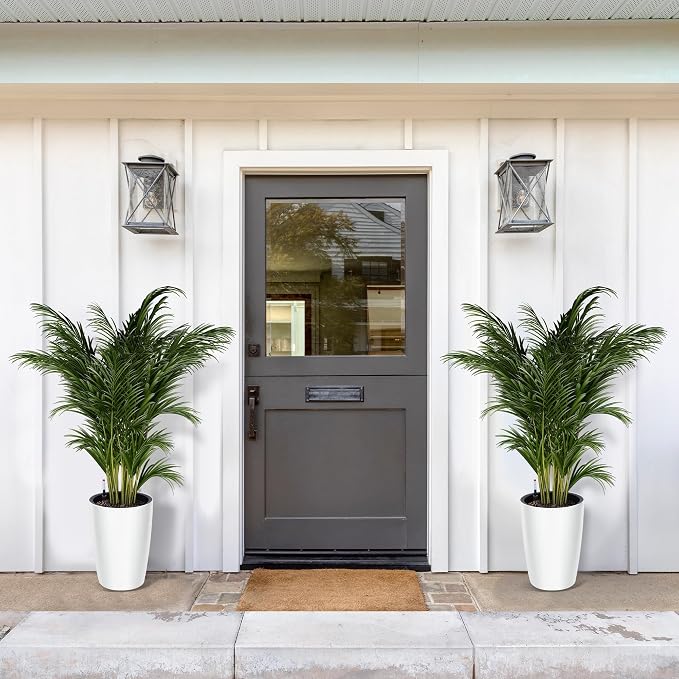 16" Tall Planter Set of 4, Self Watering Pots, Large Planter for Indoor Outdoor Plants, Built-in Drainage and a Water Level Monitor, Tall Planters for Patio, Porch, Living Room, Home Office, White