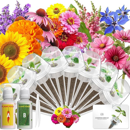 Vibrant Flower Seed Pod Kit Compatible with Gardencube, idoo,Ahopegarden Hydroponics Growing System with Marigold,Snapdragon,Cosmos,Sunflower,Zinnia,Lavender,Borage,Coneflower(8-Pod)