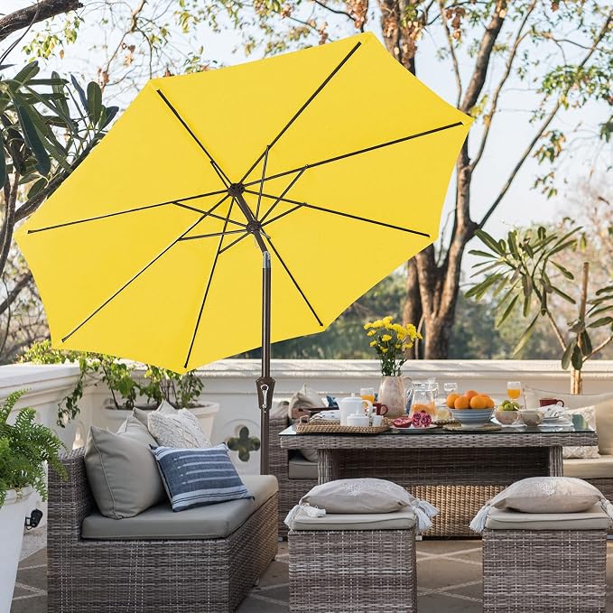 JEAREY 9FT Outdoor Patio Umbrella Outdoor Table Umbrella with Push Button Tilt and Crank, Market Umbrella 8 Sturdy Ribs UV Protection Waterproof for Garden, Deck, Backyard, Pool (Yellow)