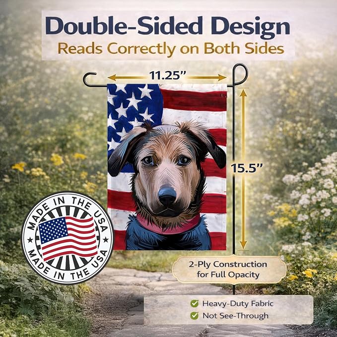 Caroline's Treasures CK6562GF Huntaway Dog American Flag Garden Flag Mailbox Flag Decorative Yard Flag Banner Outside Patio Artwork Yard Flower Beds, Garden Size, Multicolor