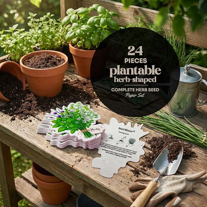 Plantable Herb Seed Paper – 24 Herb-Shaped Planting Seed Papers Writable & Plantable Gift for Moms, Plant Lover, & Teachers, Classroom Activities, Garden Projects, & Celebration Favors