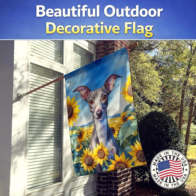 Caroline's Treasures DAC6101CHF Italian Greyhound in Sunflowers House Flag Large Porch Sleeve Pole Decorative Outside Yard Banner Artwork Wall Hanging, Polyester, House Size, Multicolor