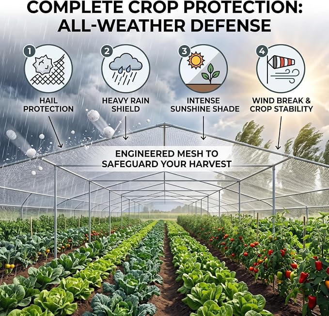 SATINIOR Garden Netting 16.3x10 Ft, Hail Netting, Heavy Duty Bird Net, Plant Protective Woven Mesh with Storage Bag, UV Resistant Crop Cover for Fruit Trees Vegetables Garden