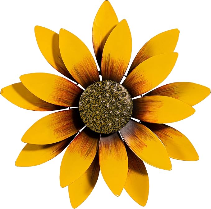 Evergreen Garden 13" Dia Yellow Sunflower Wall Spinner, Wall Wind Spinning for Garden Décor and Accessories for Home Decoration (Sunflower on Wall)