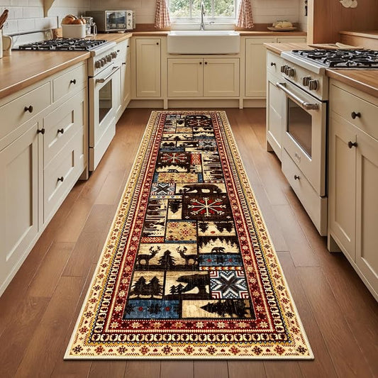 LOKHOM 2x8 Hallway Runner Rug, Non Slip Washable Western Cabin Bear Rugs | Bear Pattern, Low Pile Soft Kitchen Rug, Vintage Wildlife Accent Carpet Runner, For Laundry Bedroom Entryway Nursery