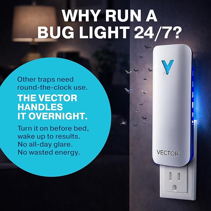 Catchmaster Vector 9 UV Light Plug in Flying Insect Trap - Silent Indoor Bug Catcher for House & Fruit Flies, Gnats & Moths - Mess-Free Easy Setup & Cleanup - with 12 Glue Trap Refills, Year Supply