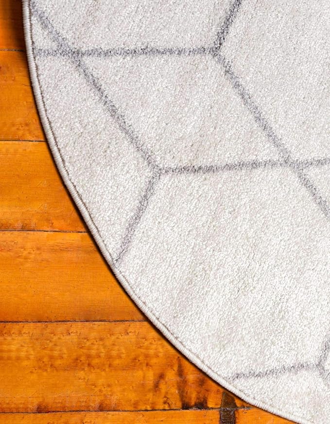 Unique Loom Trellis Frieze Collection Area Rug - Geometric (6' Round, Ivory/ Gray)
