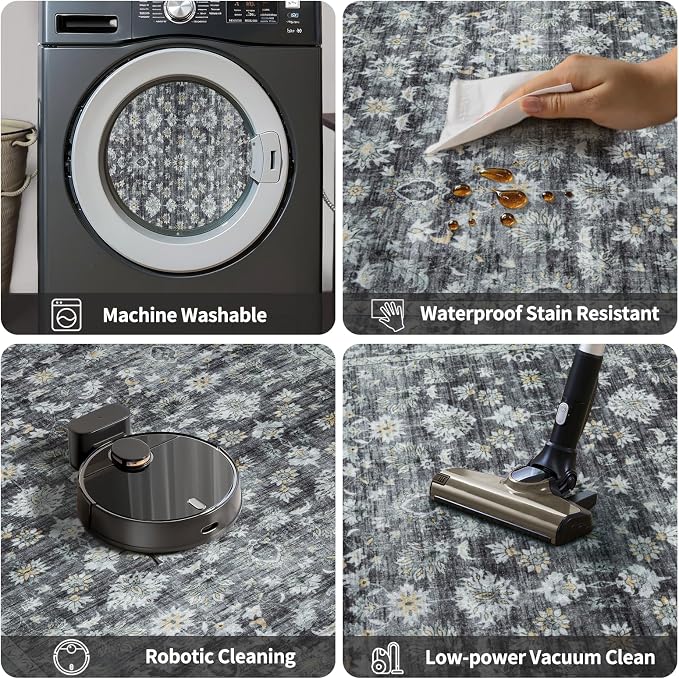 Ciicool Boho Grey 2x4 Runner Rug Entrance Small Rug Vintage Floral Soft Non-Slip Kitchen Washable Area Rugs for Hallway Foyer Bathroom Laundry Room Bedroom Decoration