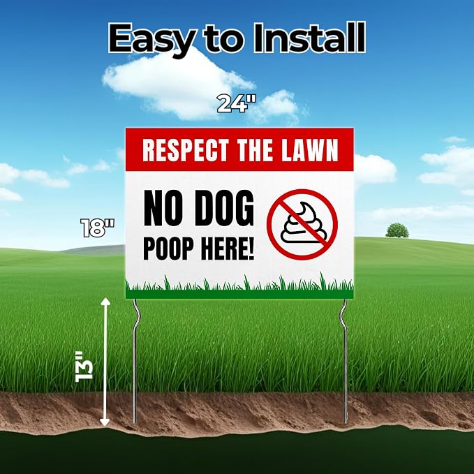 Respect the Lawn – No Dog Poop Here! Yard Sign by DC | 24"x18" Double Sided Pets Garden Sign with 13” Metal Stakes | Outdoor Signs Waterproof for Lawn, Patio, Sidewalk & House | Set of 1 | Made in USA