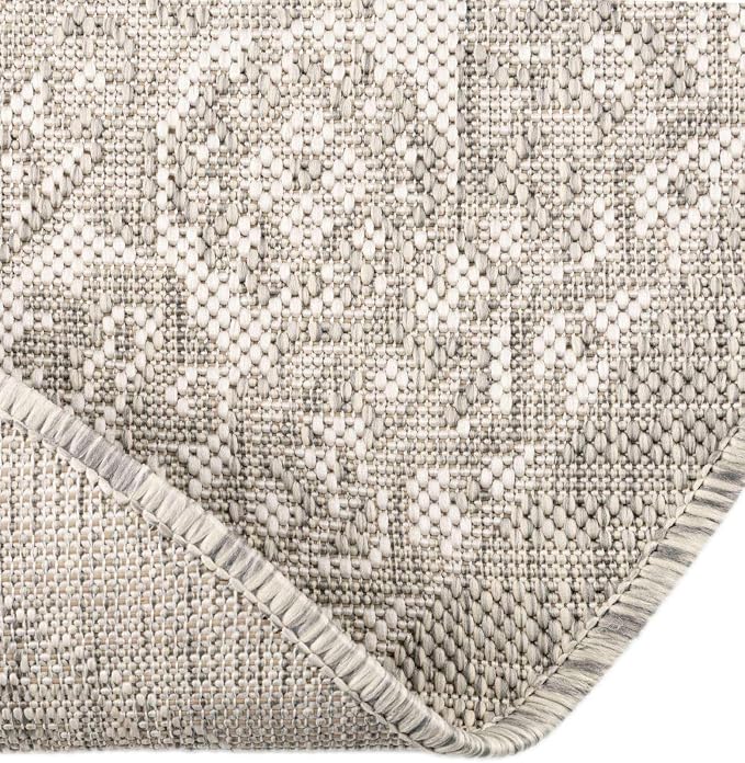 Unique Loom Outdoor Aztec Collection Area Rug - Chalca (5' 3" Round, Light Gray/ Ivory)