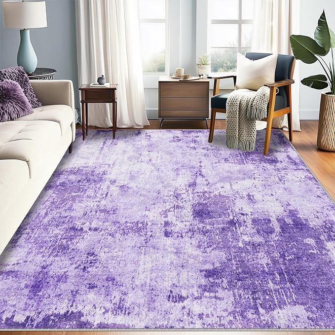 RELEANY Washable 5'x7' Abstract Area Rug for Living Room Purple | Carpet for Bedroom, Kitchen, Office, Hallway and Entryway, Printed Pattern, Non‑Slip, Soft, Stain‑Resistant, Easy to Clean