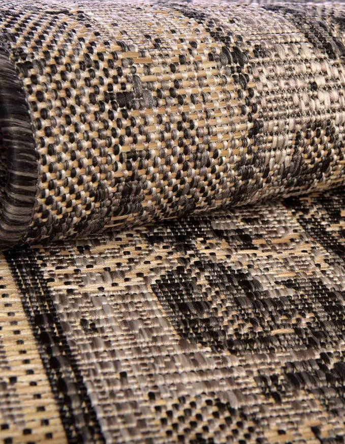 Unique Loom Outdoor Traditional Collection Area Rug - Valeria (7' 10" Octagon, Charcoal/ Natural)