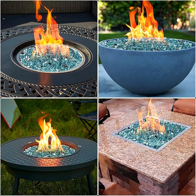 Onlyfire 10 lbs Fire Glass Rocks 1/2 Inch, Reflective Tempered Glass for Propane Fire Pit & Gas Fireplace, High Luster Firepit Glass Stones for Fire Table, Aqua Blue (Multicolor Options Available)