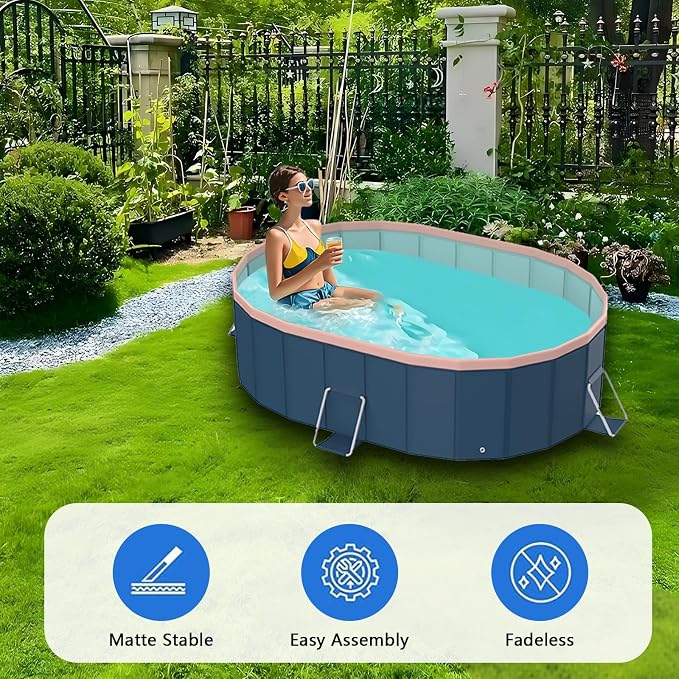 Foldable Pool, Hard Plastic Collapsible Pool, Large Non Inflatable Rectangle Pool Above Ground, Backyard Pool for Adults, Oversized Thickened, Easy Assembly (Round Corner 67 Inch)
