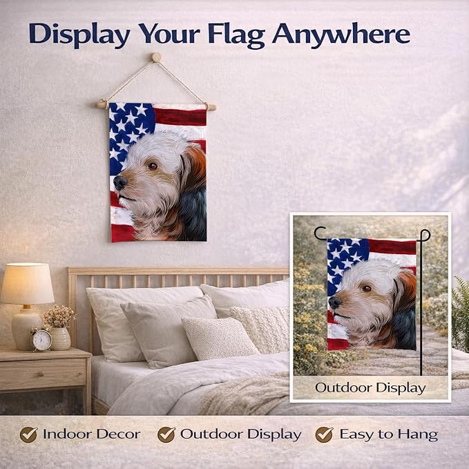 Caroline's Treasures CK6450GF Bosnian Coarse-haired Hound American Flag Garden Flag Mailbox Flag Decorative Yard Flag Banner Outside Patio Artwork Yard Flower Beds, Garden Size, Multicolor