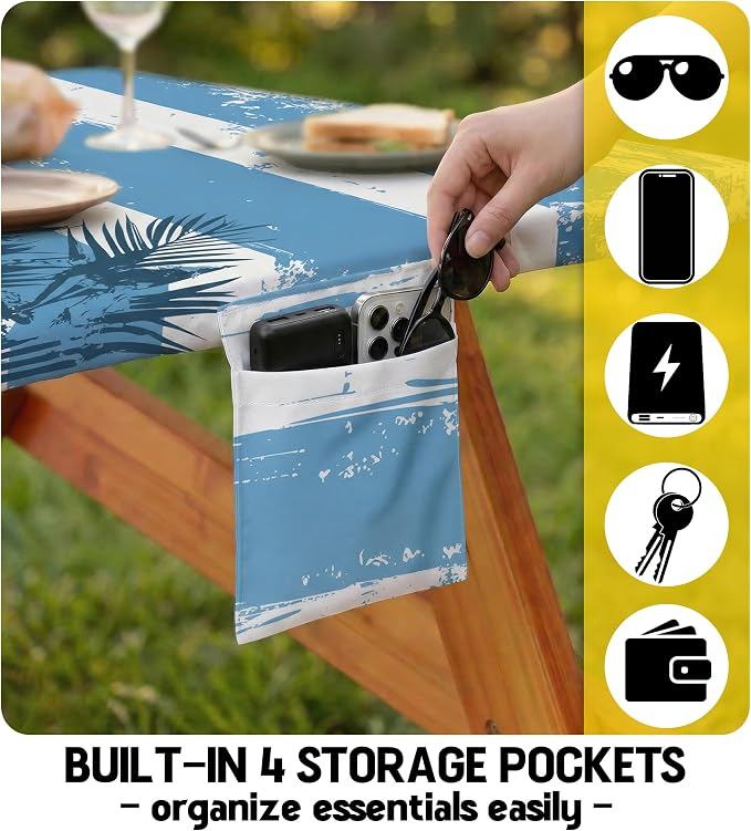 Picnic Table Cover with Bench Covers Table Cloth Tablecover Camping Essentials Camp Must Haves Camper Gear Outdoor Accessories River Water Motorhome Trailer Tent Rv Car Travel Activities Set Accessary