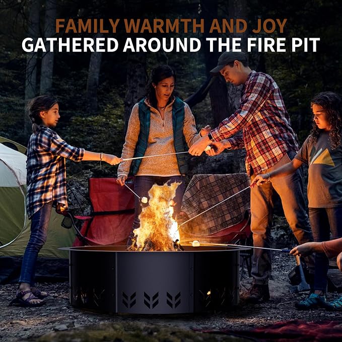 Fire Pit Ring Insert for Garden Patio Backyard | 30 Inch Smokeless Fire Pit Ring for Outside Fire Pit, Carbon Steel Firepit Rim Insert for DIY Fire Pits, Anti-Rust Coating