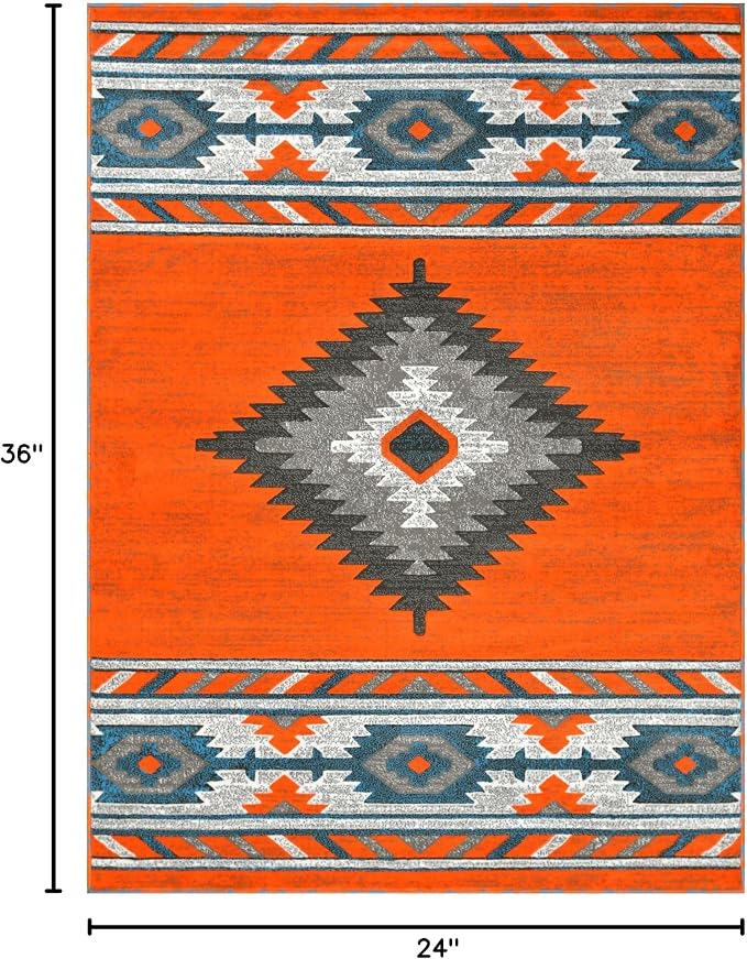 YHSF Southwestern Area Rug - Anti Static & Washable - Orange, 2 ft x 3 ft | Soft Native American Tribal Floor Rugs for Living Room, Bedroom, Hallways, and More - Easy-to-Clean Home Decors