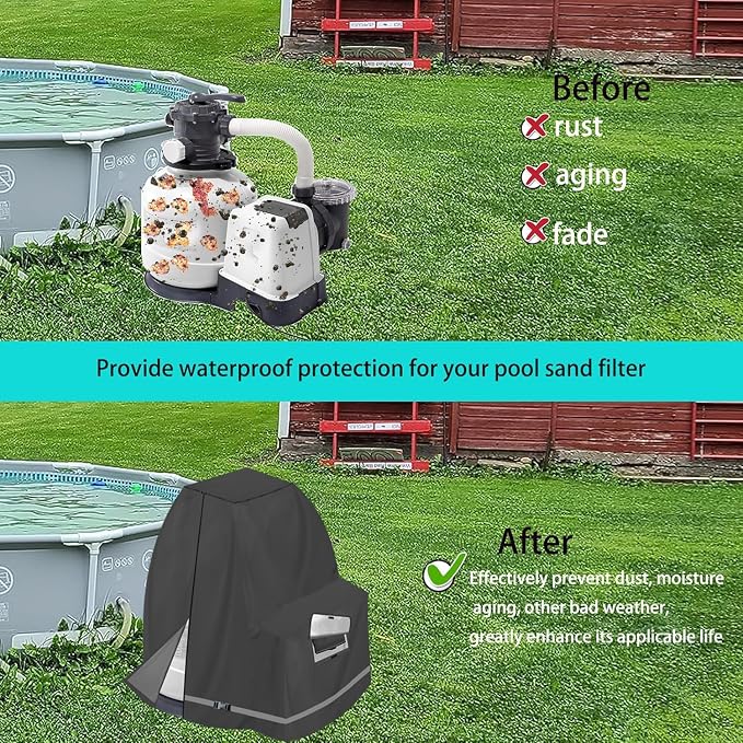 XCZ Sand Filter Pump Cover for 12-16INTEX Crystal Clear Sand Filter Pumps, Waterproof and UV Resistant, Above-Ground Pool Pump Cover Also Available with its Model ，Black only Cove