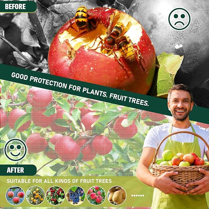 KEOHOLI 12x12 FT Large Fruit Tree Netting Bags with Zipper and Drawstring, Insect Bird Barrier Netting Plant Covers for Fruit Vegetable Trees, Bushes,Flower in Garden (12 * 12ft, 1Pack)