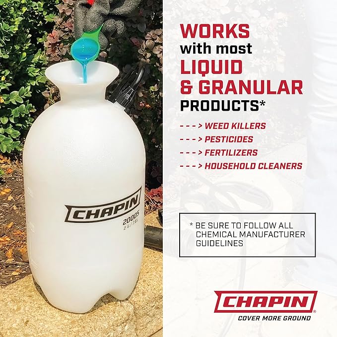 Chapin 20004 Pump Sprayer, 1-Gallon SureSpray Translucent Tank with an Easy Fill Funnel-Top Opening, Adjustable Cone Nozzle & 34" Long Reach Hose, Used for Fertilizer, Pesticides, Weeds & Pests | Durable lightweight tank; ideal for weed control, plant ...