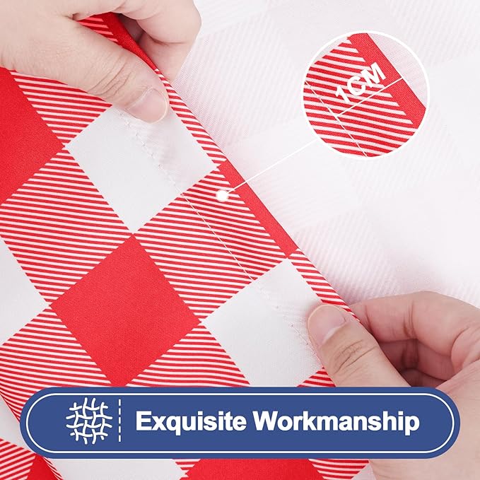 Smiry Picnic Table Cover with Bench Covers, Waterproof Elastic Fitted Tablecloths for 6 Foot Rectangle Tables, Washable Buffalo Plaid Tablecloth for Camping & BBQ (Red & White, 30"x72")