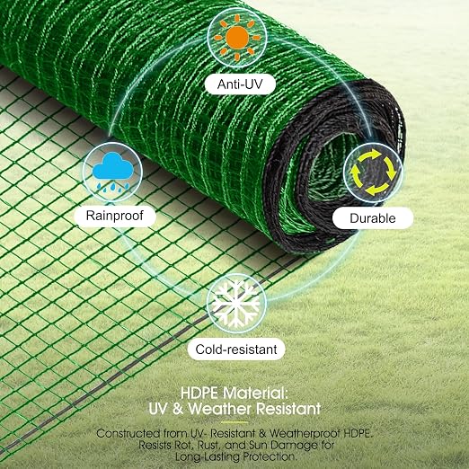 Deer Fence, RIFNY 2.6 x 100 FT Plastic Mesh Fencing Netting for Garden Outdoor Yard, Temporary Fence to Protect Plants Fruit and Ideal for Deer Dogs Chicken (Green)