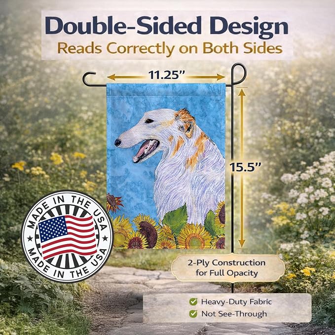 Caroline's Treasures SS4244GF Borzoi in Summer Flowers Garden Flag Mailbox Flag Decorative Yard Flag Banner Outside Patio Artwork Yard Flower Beds, Garden Size, Multicolor