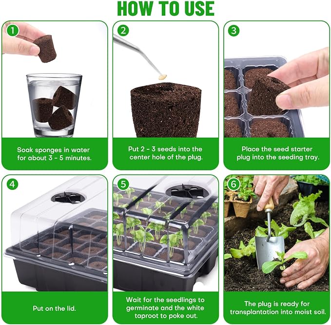 40 Pcs Seed Starter Plugs with Tray, Replacement Grow Sponges Plant Plugs, Great for Soil, Tray or Planting Pods, Promotes Herbs, Vegetables and Flowers Growth