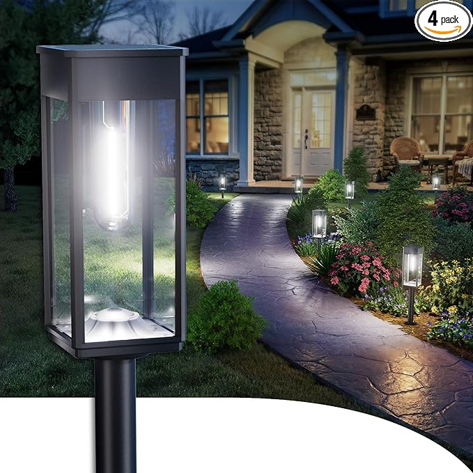 ALFIOT Solar Pathway Lights Outdoor, 4 Pack Bright Solar Lights Outdoor, IP65 Waterproof Garden Decor Solar Powered Landscape Lighting for Yard Patio Walkway Driveway Pathway (Cool White)
