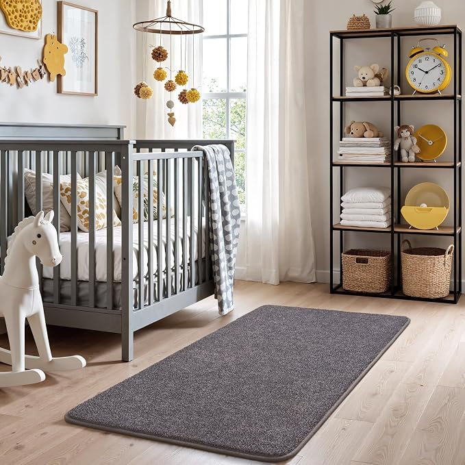 Keeko 2x4 Area Rugs for Living Room,Soft Washable Memory Foam Bedroom Rug | Indoor Throw Rug Low Pile Minimalist Non Slip Carpet for Kids Nursery Classroom Dorm Room Home Decor Dark Grey and White