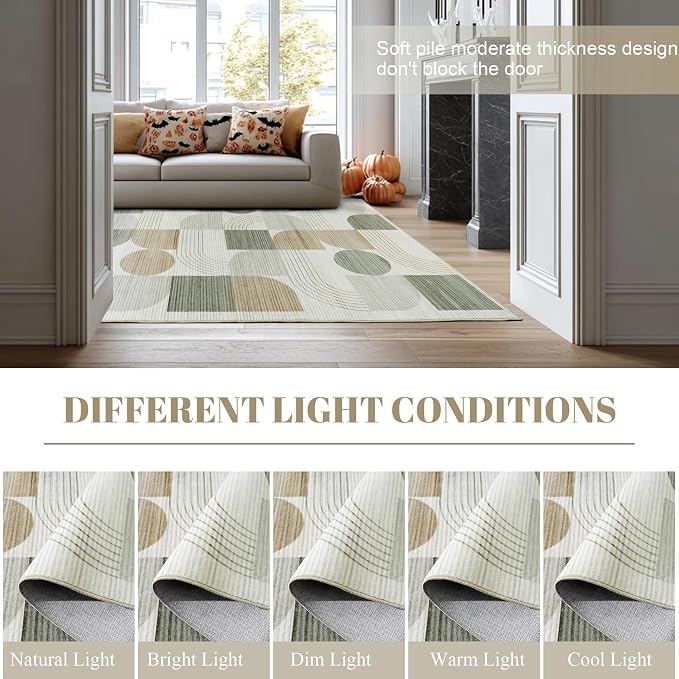 Soft Modern Geometric Abstract Large Machine Washable 10x14 Area Rug | Beige Rugs for Bedroom Living Room, Non-Shedding Faux Wool Indoor Throw Floor Carpet for Office Entryway Dining Room Decor