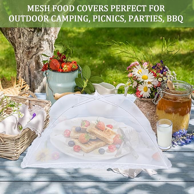 ZMCINER 7 Pack Food Covers for Outdoors Mesh Screen Include Food Tents 1 Extra Large (40"X 24") & 6 Standard (17"X 17") Collapsible and Reusable Mesh Covers for Outside, BBQ Party Supplies, Fruit