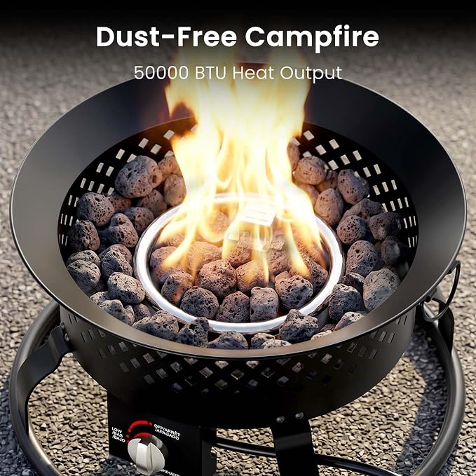 Electactic Portable Propane Fire Pit, 50000 BTU with Fire Pit Cover, Carrying Kit, 19-inch, Smokeless Gas Fire Pit for Camping, Backyard, RV, Deck and Outdoor Activities