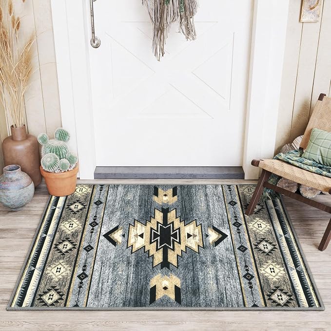 BENRON Western Entryway Rug 2x3, Small Area Rugs for Kitchen, Grey | Southwest aztec Rug,Throw Rugs for Hallway Porch Front Door Washable