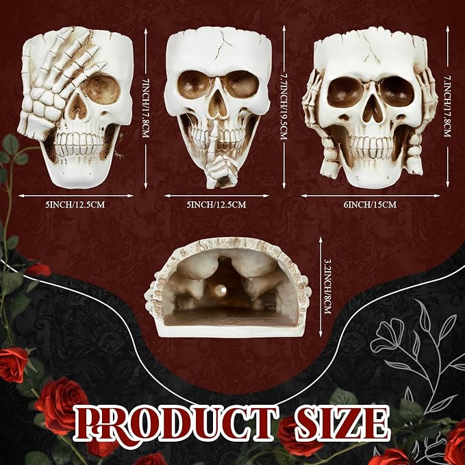 3 Pcs Skull Planter Skeleton Wall Hanging Planter Pot Gothic Spooky Head Face Flower Pot Garden Decor for Festival Party Indoor Outdoor Plants Home Garden Office Decorations(White)