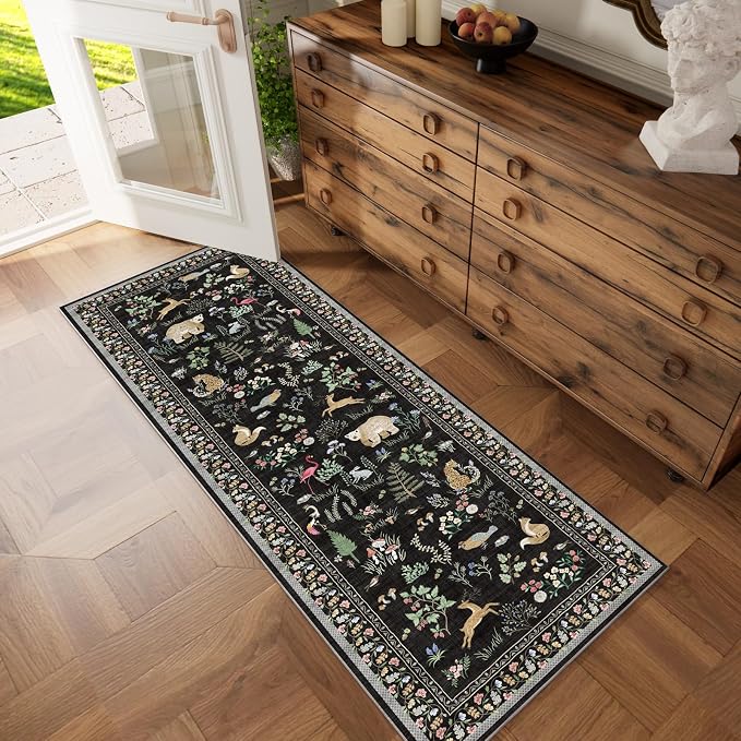 Machine Washable Kitchen Runner Rugs: 2'6"x8' Hallway Runner Stain Resistant Non Slip Low Pile Soft Carpet Runners for Hallways Indoor Entryway Kitchen Living Room Bedroom Bathroom Farmhouse