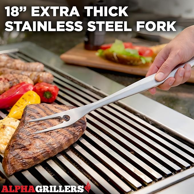 Alpha Grillers Grilling Accessories - Grilling Gifts for Men - BBQ Accessories Grill Tools Set with Spatula, Fork, Brush & Tongs - Outdoor Barbecue Utensils Birthday Gifts for Men Him Dad Husband