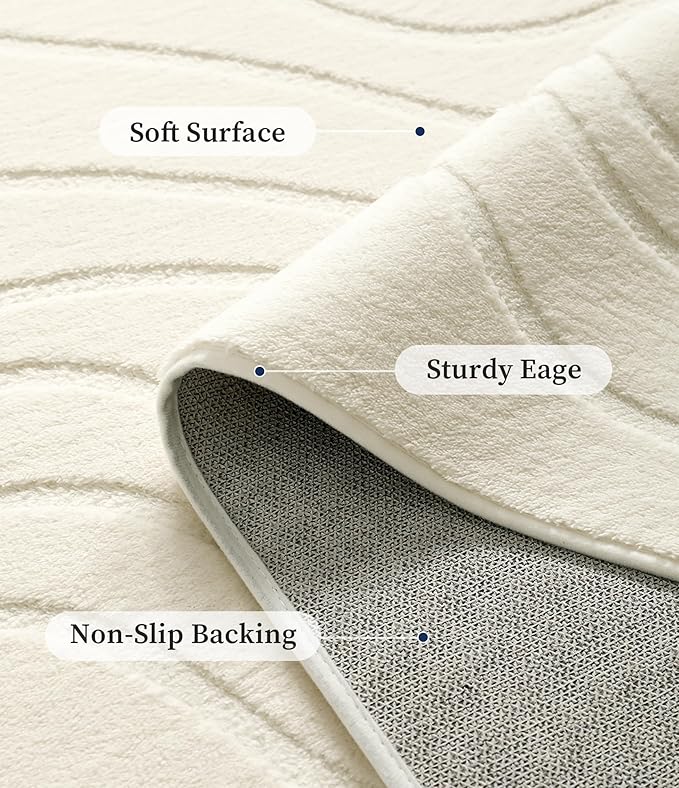 8x10 Abstract Wave Striped Area Rug, Modern Washable High-Low Pile Rug, Soft Textured Carpet for Living Room, Bedroom,Dining Room, Beige Ivory White